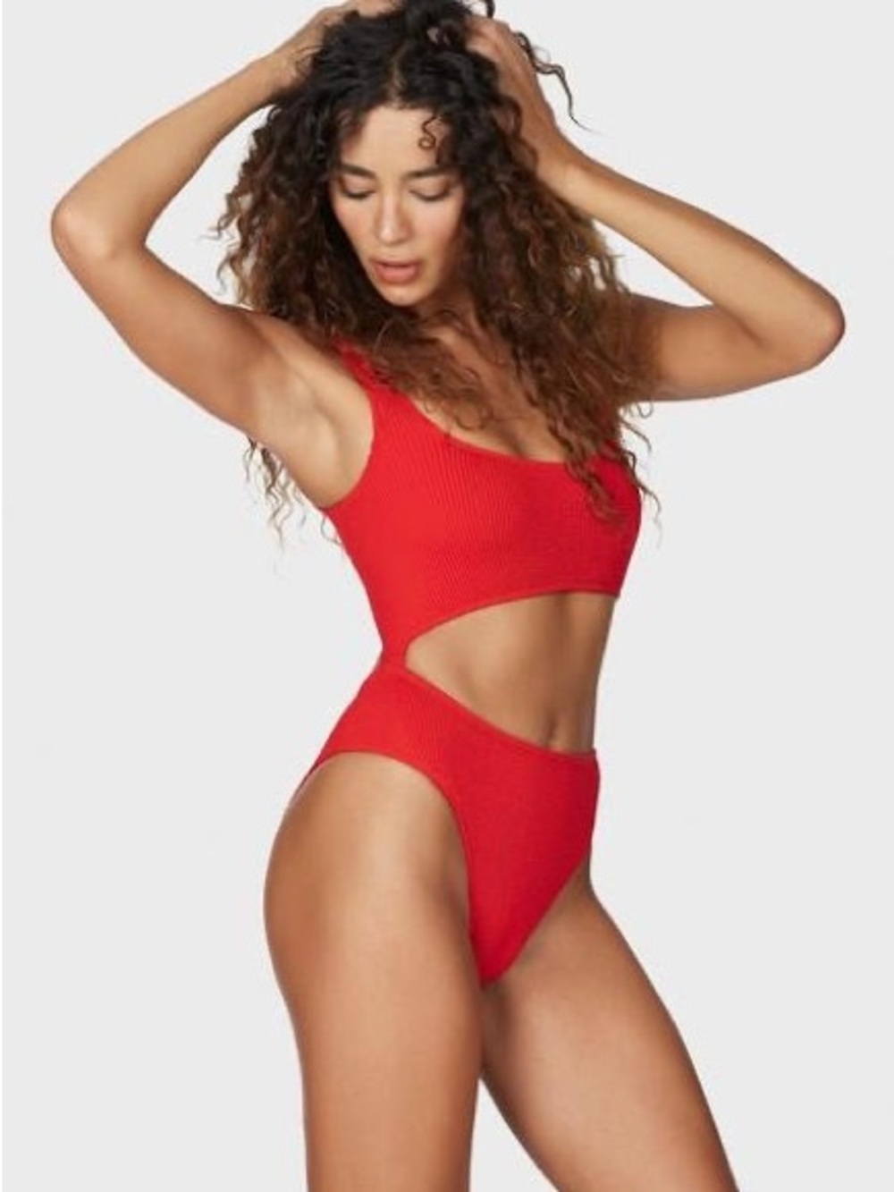 Kona Sol Ribbed Cutout One Piece Swimsuit Red medium women